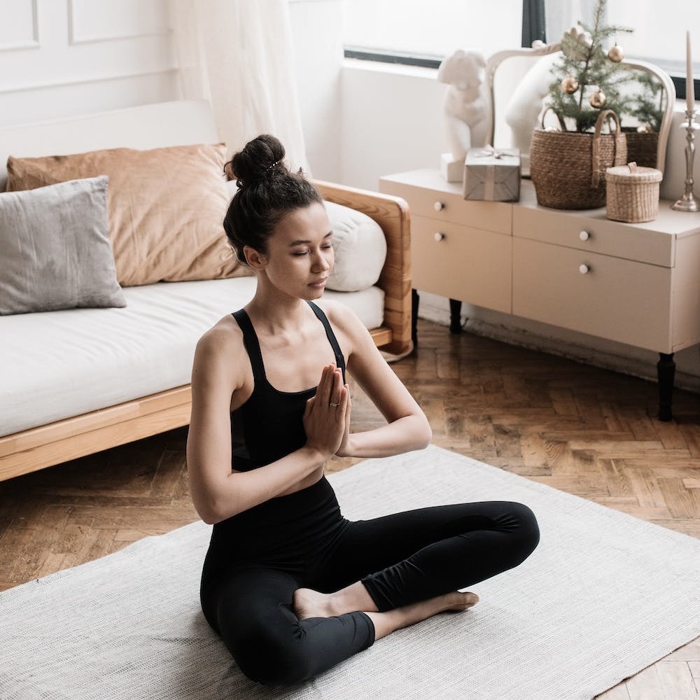 Woman does exercise at home